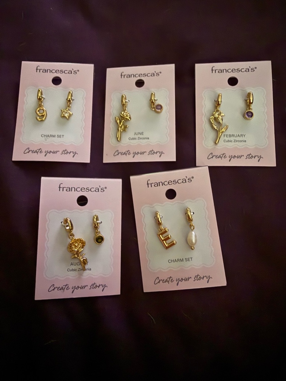 Francesca’s Gold Charm Necklace Charms Set (Initial, Pearl, Birthstone)